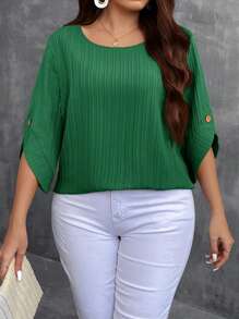 EMERY ROSE Blusa holgada y casual de manga 3/4, cuello redondo y unicolor para mujer de talla grande