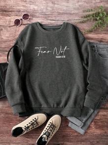 INAWLY 女士字母印花圆领长袖运动衫，秋冬季，长袖上衣 - 深灰色 - 查看 3