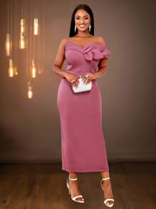 Robe élégante sans bretelle à fleurs 3D et charmante, ajustée avec épaules dénudées pour femmes