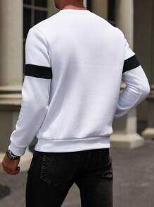 Manfinity Homme 男士时尚简约字母印花圆领长袖运动衫外出字母拼色运动衫，适合朋友、丈夫、男朋友的礼物，适合秋季 - 白色 - 查看 6