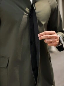Manfinity Bizformal 男士纯色立领休闲风衣，秋季 - 軍綠色 - 查看 8