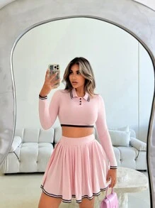 Zolique 2 món/bộ trang phục thường ngày màu hồng cho nữ đi học/đi làm - Hồng - Xem 3