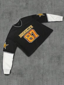 Manfinity Campus Court Herren Kontrast-Farbdruck Langarm Sweatshirt, Streetwear Jersey, für den Herbst - Schwarz - Übersicht 1