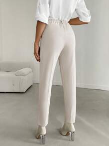 EURMUSE Solid Fold Ruched Suit Pants - Apricot - View 2