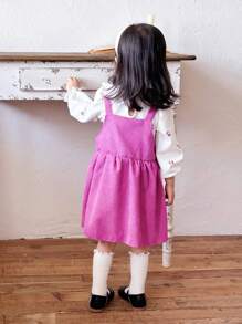 Baby Girls' Lace Hollow Flower Trim Shirt And Corduroy Dungaree Dress Set, Autumn/Winter - Multicolor - View 2