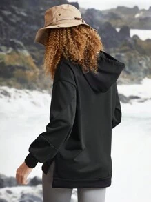 In My Nature Áo nỉ dài tay màu trơn dành cho nữ, có dây rút, kiểu dáng thường ngày. - màu đen - Xem 2