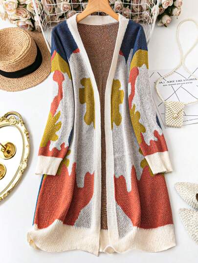 DreamSkyne كارديجان كاجوال بأكمام طويلة وألوان كتل للنساء بمقاسات كبيرة، خريف وشتاء