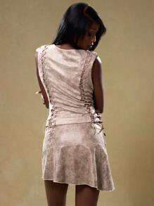 MUSERA Lace Up And Zip Up PU Top Vacation Spring Summer Sexy Club Festival - Multicolor - View 2