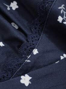 DAZY Spitzen-Patchwork-Muschel-Besatz, Blumen-Allover-Muster Top und Hose Lässig Schlafanzug Set, Herbstkleidung Pyjama