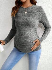 SHEIN 孕妇春秋休闲褶皱修身长袖 T 恤