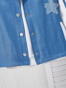 SHEIN Tween Girl Denim Patchwork Casual Jacket - Multicolor - View 5