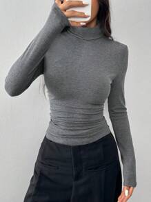 SHEIN EZwear 1pc Women's Gray Knitted Skinny Fit T-Shirt