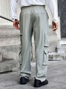 Manfinity Homme Men's Drawstring Waist Cargo Pockets Straight Loose Casual Pants - Green - View 2