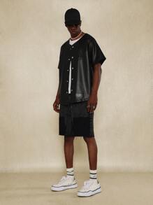 SUMWON PU Baller Shirt With Embroidery Print & PU Branded Label - Black - View 5