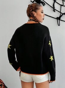 SHEIN Unity Women's Halloween Pumpkin & Ghost Pattern Knitted Long Sleeve Sweater - Multicolor - View 2