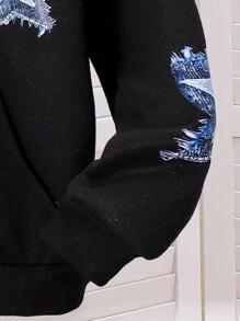 SHEIN 青少年男孩星星印花休閒連帽衛衣，可單獨購買，適合兄弟姊妹搭配穿著（2件裝）秋季 - 黑色 - 查看 5