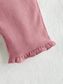 Cozy Pixies Quần dài màu trơn cạp chun co giãn thoải mái cho bé gái màu hồng - Bụi hồng - Xem 3