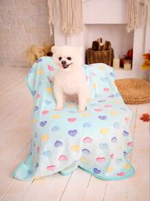 PETSIN Blue Heart Shaped Printed Cute Warm Pet Blanket - Multicolor - View 2