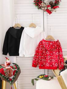 Bộ 3 áo nỉ cho bé gái in hình ông già Noel và khẩu hiệu "Chúc mừng Giáng sinh" với họa tiết bánh gừng và túi, phối màu đỏ trắng cổ điển, rất thích hợp cho dịp Giáng sinh. - màu đen - Xem 2