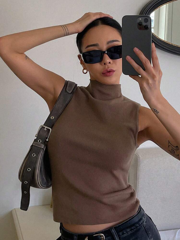 Women's Sleeveless Turtleneck Knit Vest,Fall Clothes