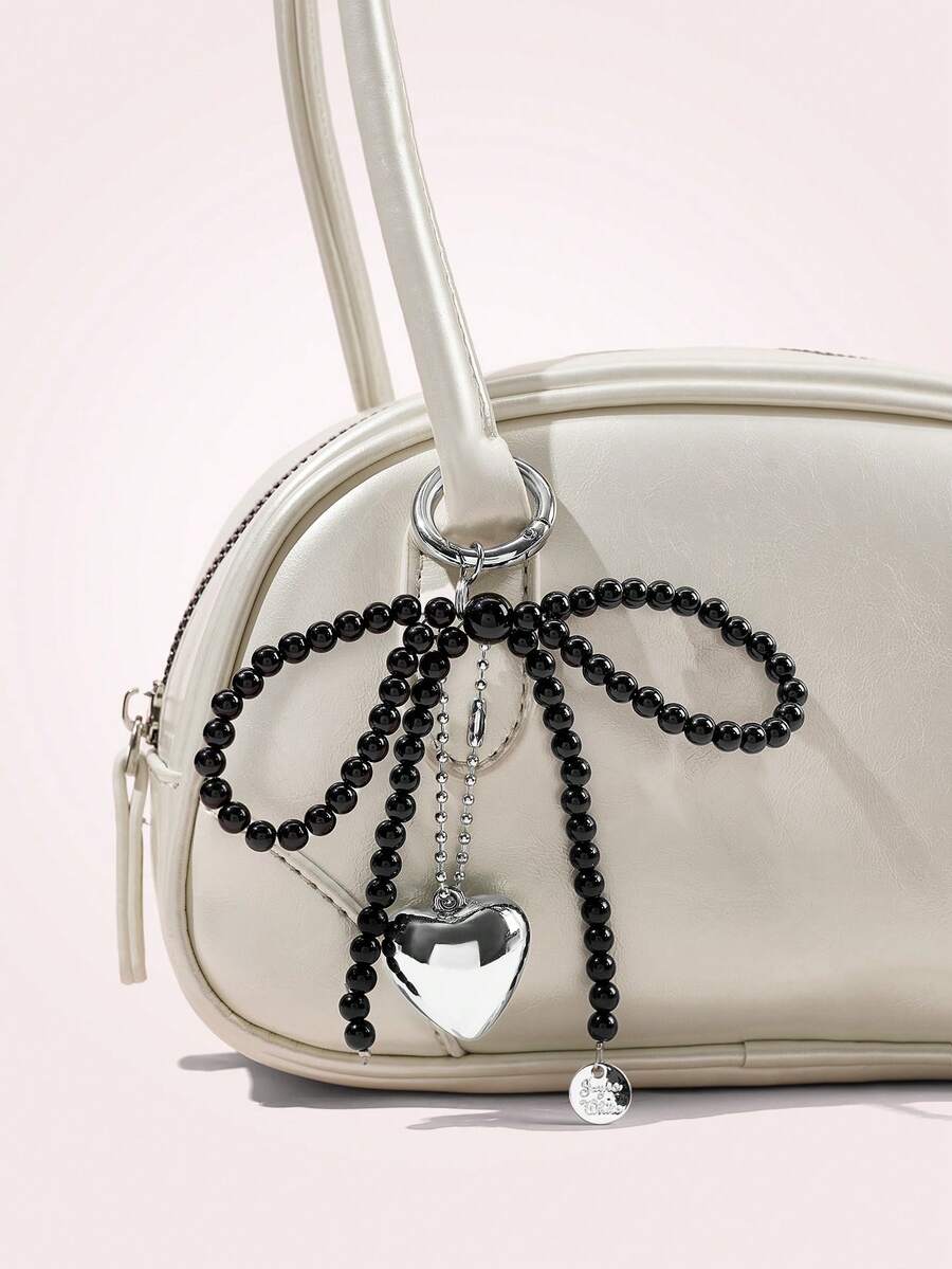 SHEIN MOD Bow Heart Shaped Chain Bag Charm Valentines - Black - View 1