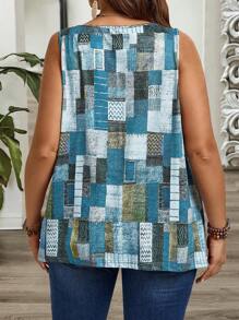 EMERY ROSE Débardeur décontracté à carreaux pour femmes grande taille, idéal pour les vacances d'été - Bleu canard - Voir 2