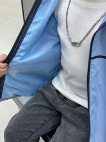 SHEIN 1 件带口袋的年轻男孩休闲连帽夹克，舒适、实用、百搭，适合秋冬季日常穿着、上学、旅行、户外活动 - 藍色 - 查看 10