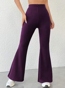 SHEIN PETITE Women Plain Minimalist Flare Pants