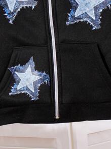 SHEIN 1件男童星形印花连帽休闲卫衣，可与兄弟姐妹搭配（2件单独出售） - 黑色 - 查看 7