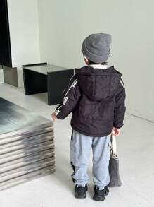SHEIN Young Boy Korean Style Warm Padded Coat For Autumn/Winter Season - Black - View 2
