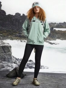 SHEIN Sports Chaqueta deportiva simple de manga larga con cremallera frontal lisa, de uso casual diario - verde menta - Ver 2