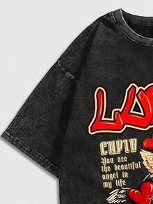 ROMWE MEN Street Life Áo thun nam tay ngắn họa tiết thiên thần, thích hợp cho mùa xuân và mùa hè - màu đen - Xem 5