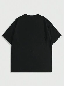 ROMWE MEN Street Life Kaos Pria Kasual Musim Panas Motif Grafiti Lengan Pendek Kerah Bulat, Kaos Bergambar Kartun - Hitam - View 2