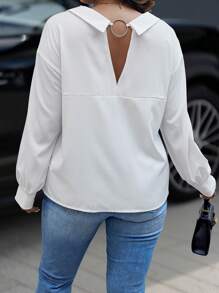 Calvaya Plus Size Solid Color Single Breasted Casual Daily Long Sleeve Shirt Fall Cloth For Women - White - View 5