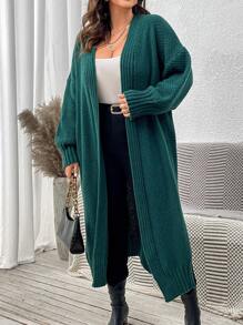 Calvaya Plus Size Women's Solid Color Casual Long Sleeve Cardigan - Dark Green - View 3