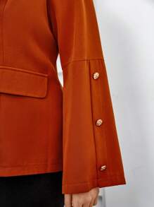 SHEIN Unity Blazer casual à manches longues simple et basique pour femmes en grande taille, pour un port quotidien - Camel - Voir 8