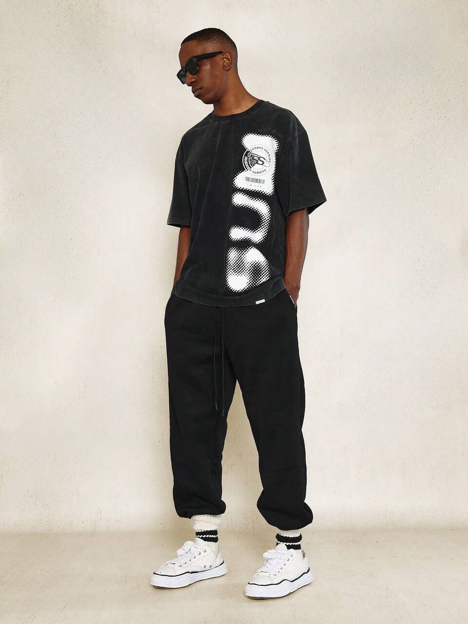 SUMWON Washed Tee With Discharge Graphic Print