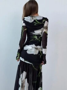 Aloruh Váy xếp ly in hoa thanh lịch, Xuân-Thu - màu đen - Xem 2