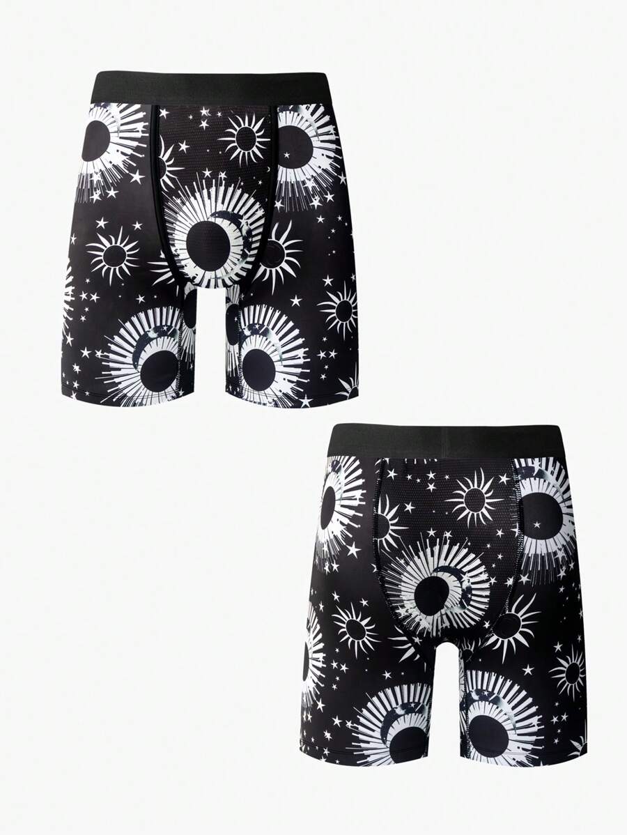 Men's Digital Print Boxer Briefs - Black and White - View 1