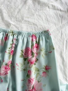 3 piezas/set Pijamas de mujer de popelina con estampado floral - Verde - Ver 6