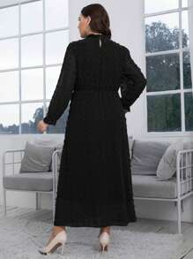 Modelyn Đầm Plus Size Nút viền lá sen màu trơn Thanh lịch - màu đen - Xem 2