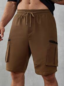 Manfinity Homme Men's Multi-Pocket Casual High Street Hiphop Lace-Up Cargo Shorts