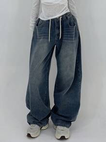 DAZY Women's Stretchy Waist Denim Harem Baggy Jeans Y2k - Medium Wash - View 1