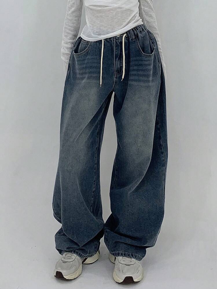 Women's Stretchy Waist Denim Harem Baggy Jeans Y2k