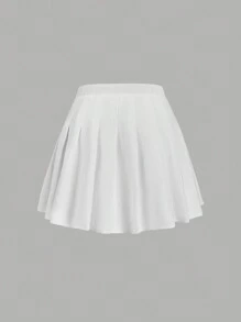 SHEIN MOD Conjunto de traje de mujer talla grande con chaleco sin mangas blanco y falda mini plisada