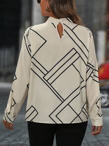 SHEIN Clasi Plus Size Casual Geometric Print Long Sleeve Blouse For Spring And Autumn Fall Cloth For Women