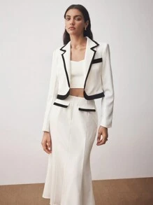 BizChic Black & White Color Block Waist Fitted Mermaid Skirt Suit, Christmas & New Year Outfit, - Black and White - View 5