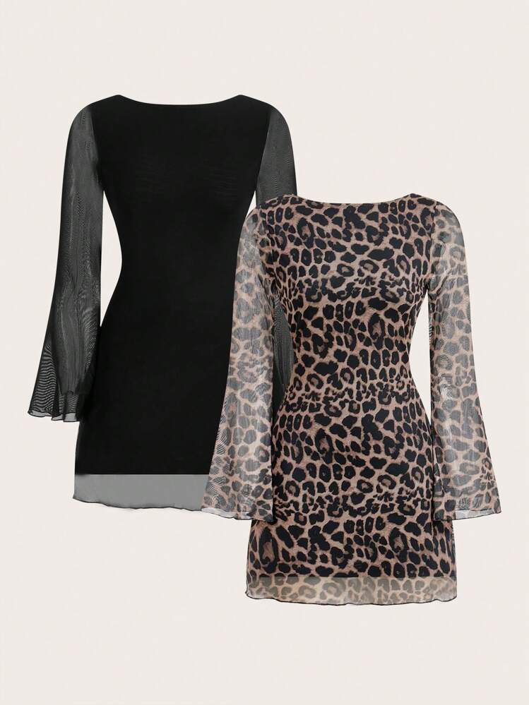 black long sleeve michael kors leopard sheath dress Michael Michael Kors Leopard Jacquard Mini Dress | Black