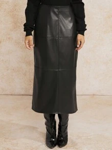 Forever 21 Women's Solid Color PU Leather Loose Skirt - Black - View 4