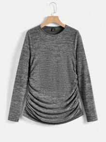 SHEIN 孕妇春秋休闲褶皱修身长袖 T 恤